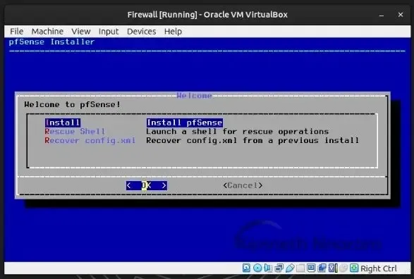 pfSense install menu option