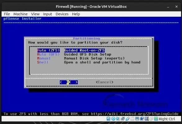 pfSense Auto ZFS partition scheme