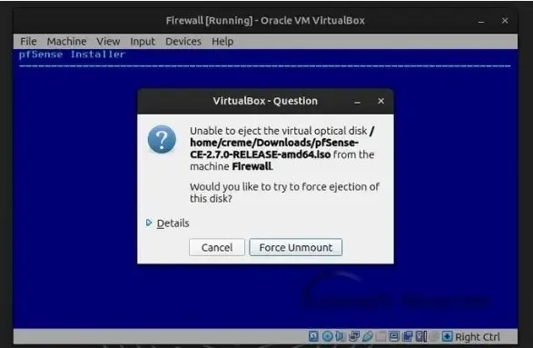 pfSense installation complete dialog
