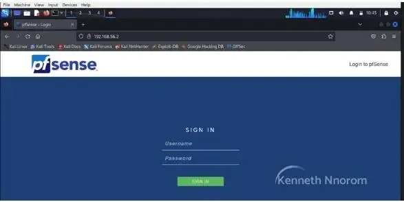 pfSense WebConfigurator browser login screen