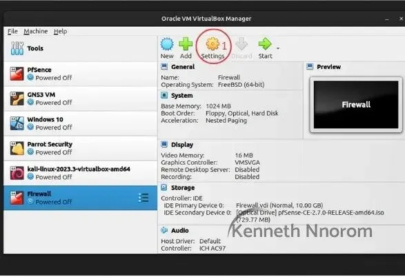 VirtualBox VM network settings showing Adapter 1 configured as NAT