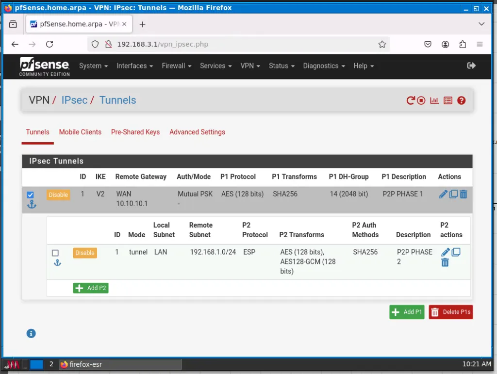 New Jersey firewall IPsec Phase 1 and 2 tunnel settings