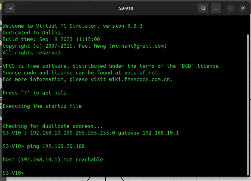 Terminal output showing expected packet loss during inter-VLAN ping without Layer 3 routing